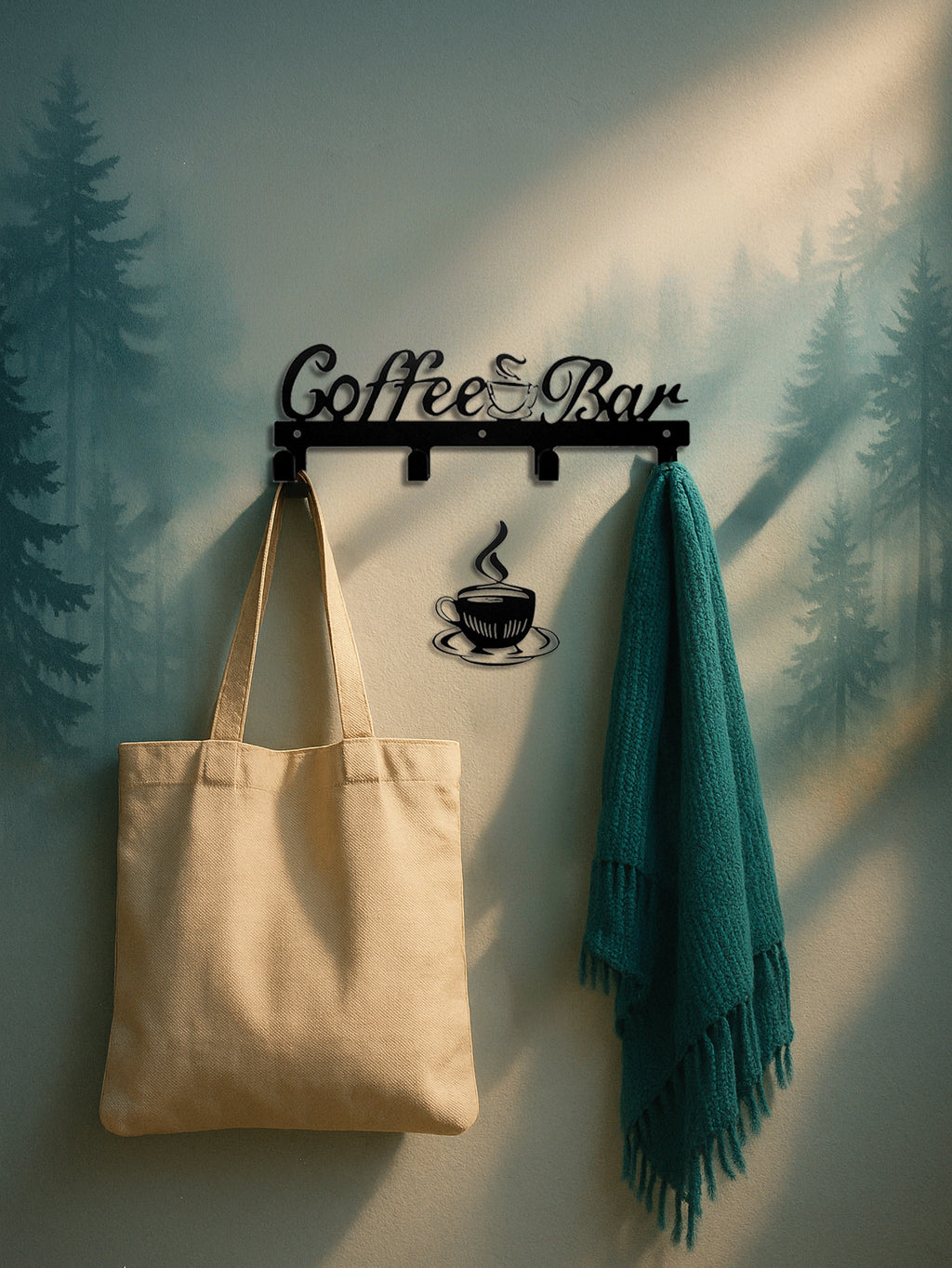 Coffee Bar Wall Mug Rack with Hooks - image 2