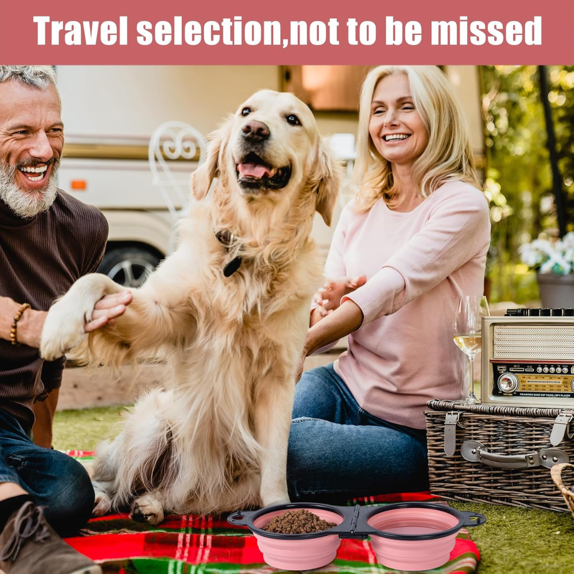 Collapsible Double Dog Travel Bowl, Pink - image 5