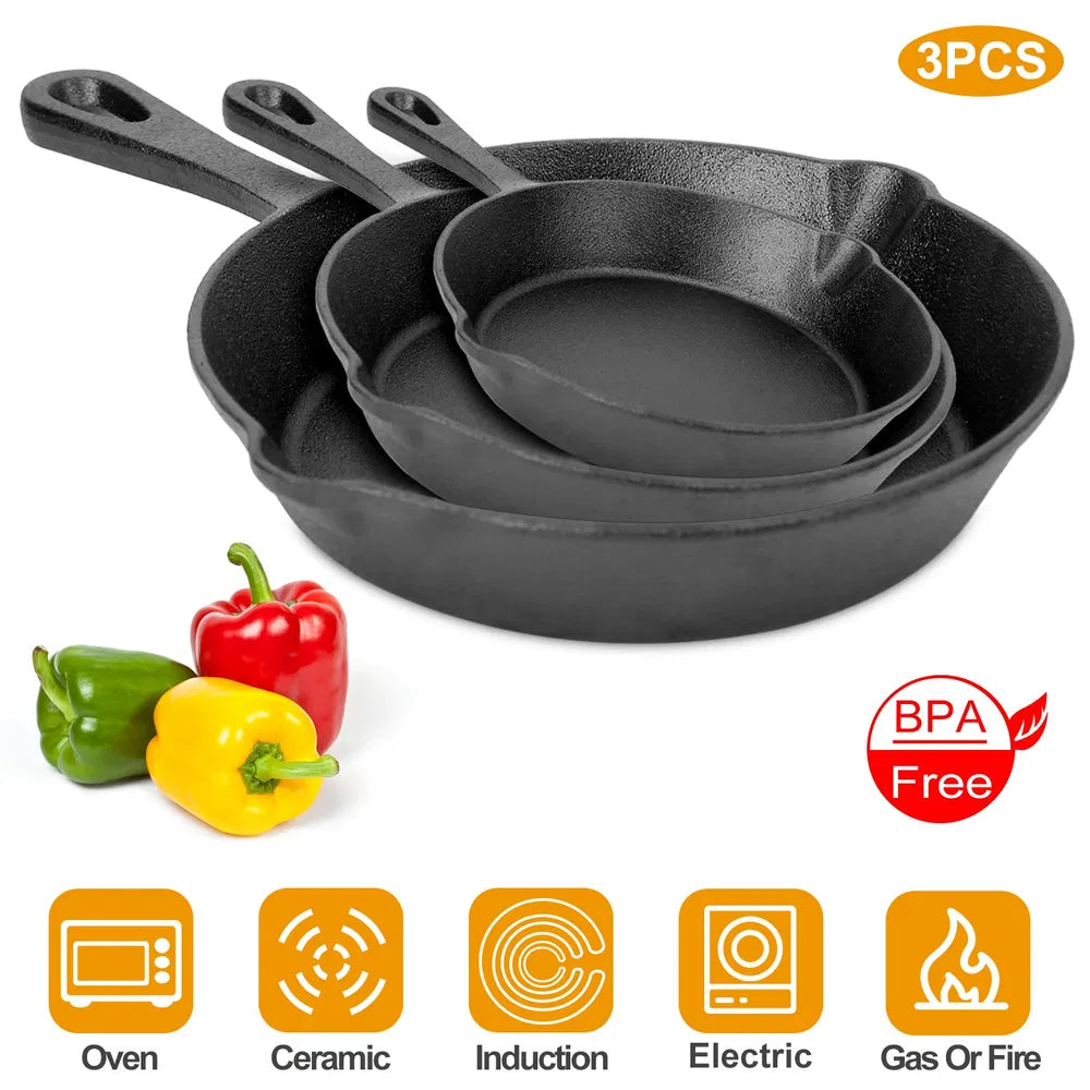 Pre-Seasoned Cast Iron Skillet Set, 6, 8 and 10 in - image 4