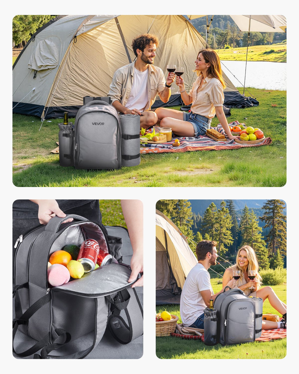2-Person Picnic Backpack with Cooler, Grey