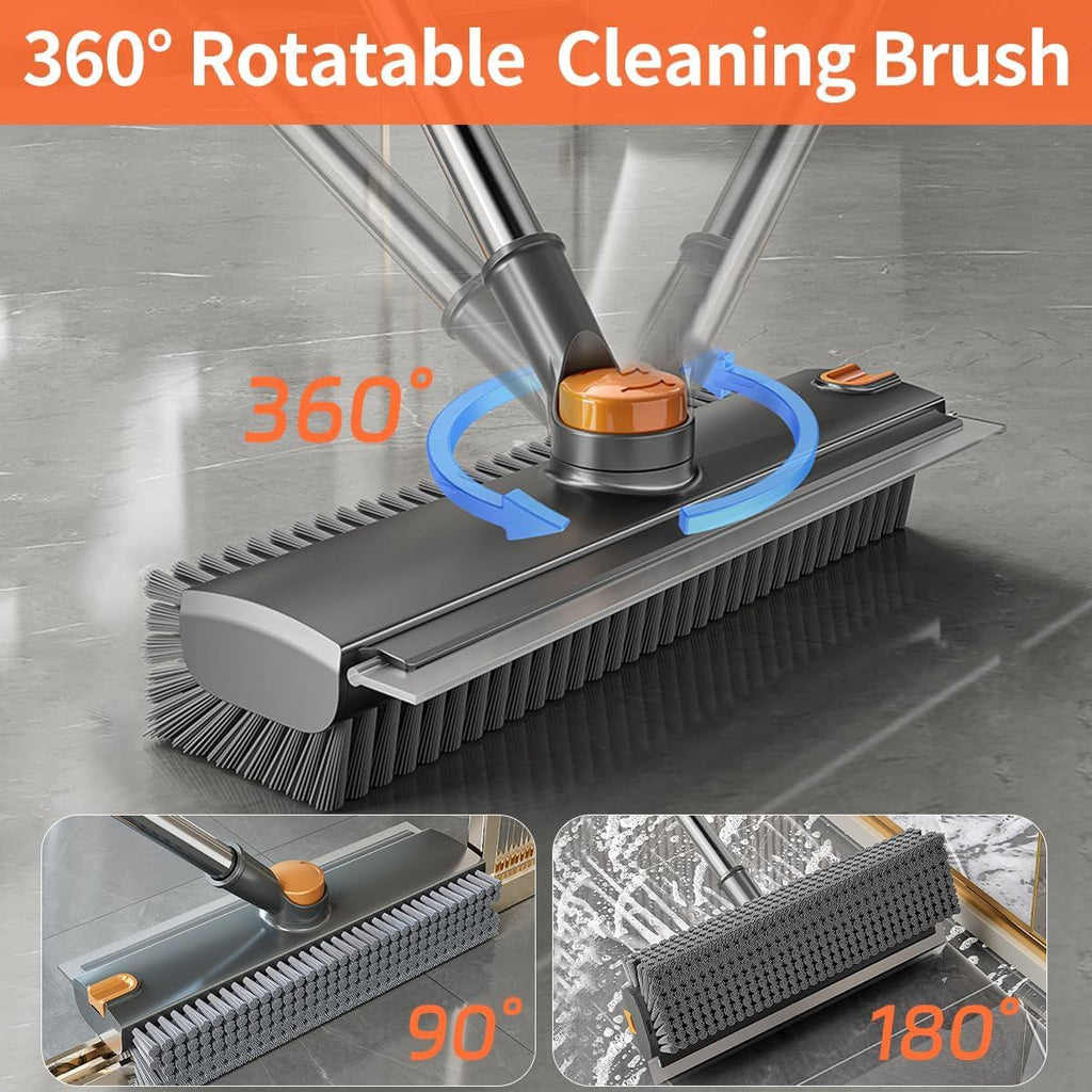 Floor Scrub Brush with Squeegee and Long Handle, Grey - image 6