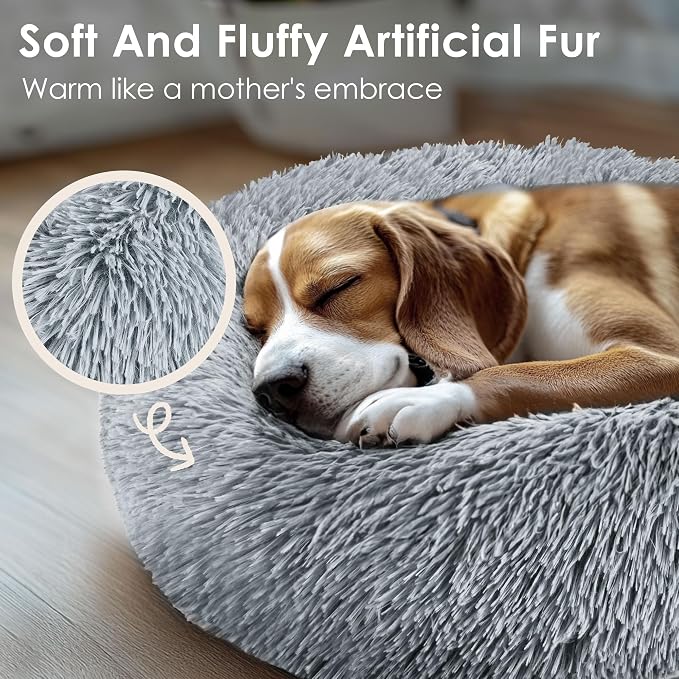 Calming Donut Pet Bed, 20 Inch, Light Grey