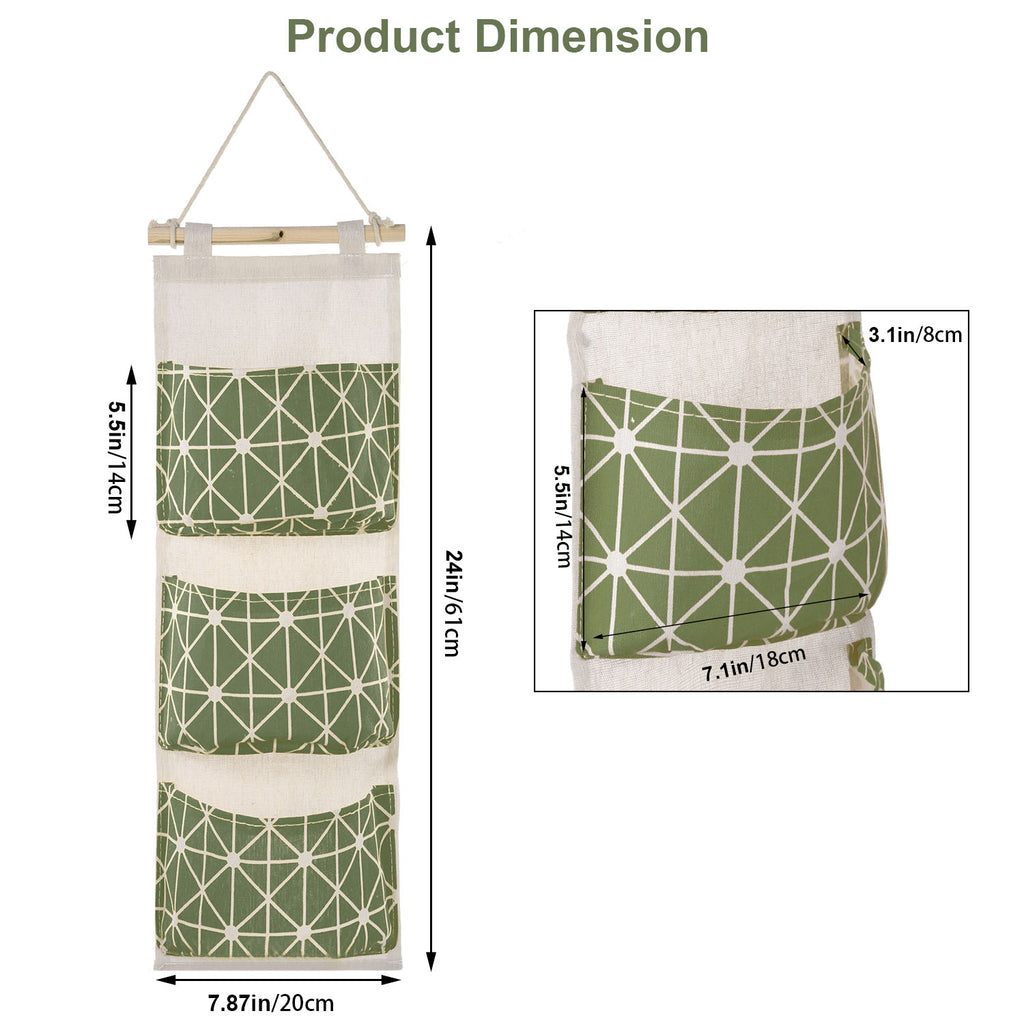 Wall Hanging Storage Organizer, 3 Pockets, Green - image 5