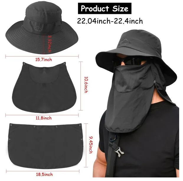 Wide Brim Sun Hat with Face and Neck Cover, Navy - image 3