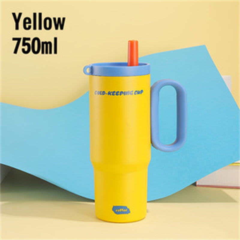 Insulated Tumbler with Handle and Straw, 26 oz, Yellow - image 2