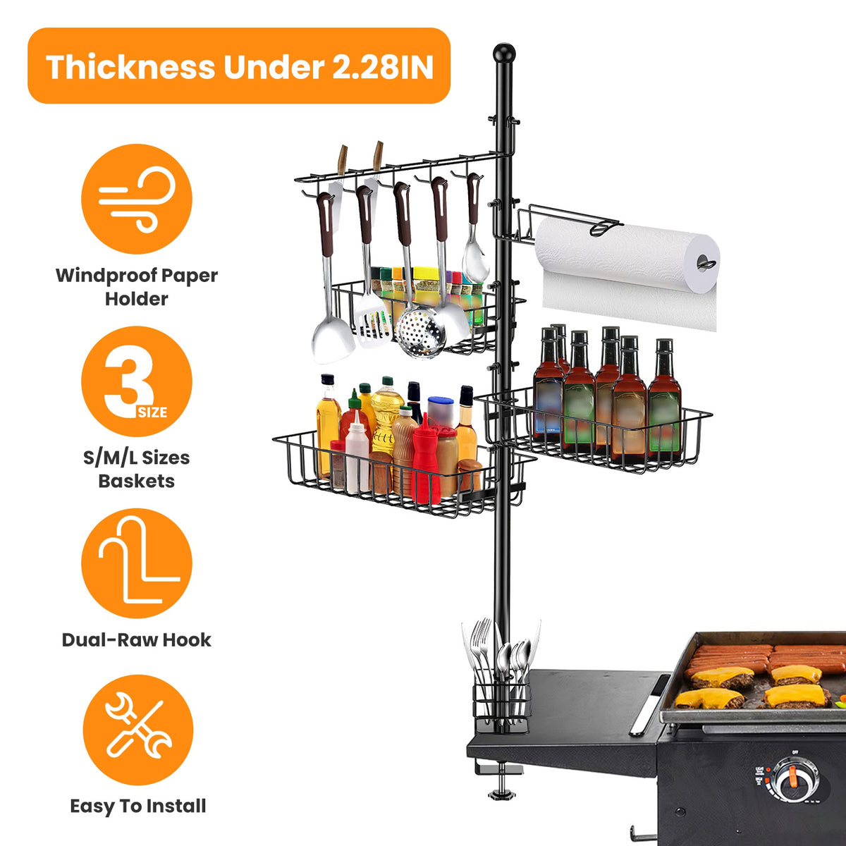 Standing BBQ Griddle Caddy with Paper Towel Holder
