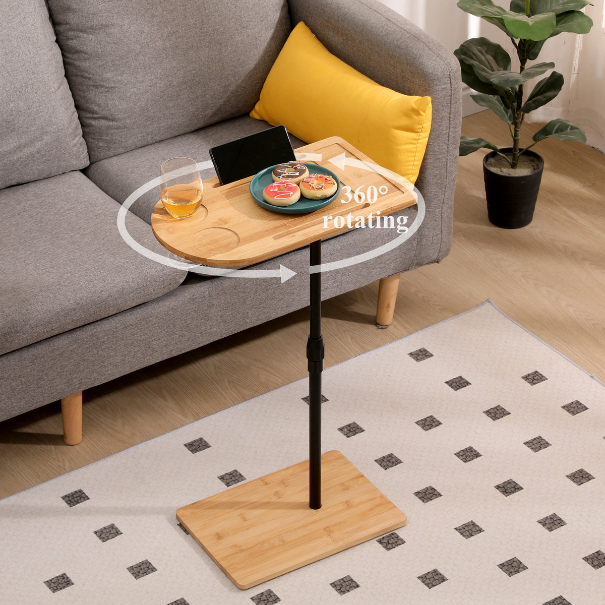 Bamboo C-Shaped Side Table, Height Adjustable
