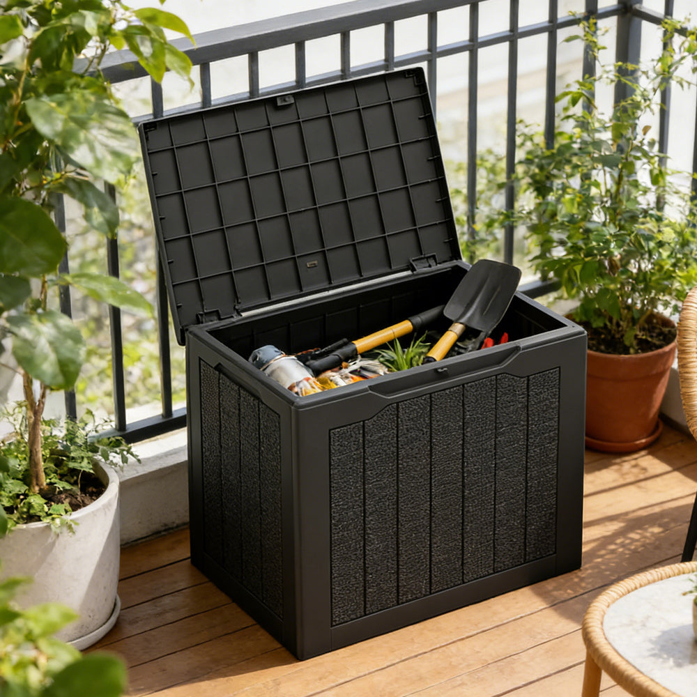 Small Deck Box, 25 Gallon, Wicker-Look, Brown - image 4