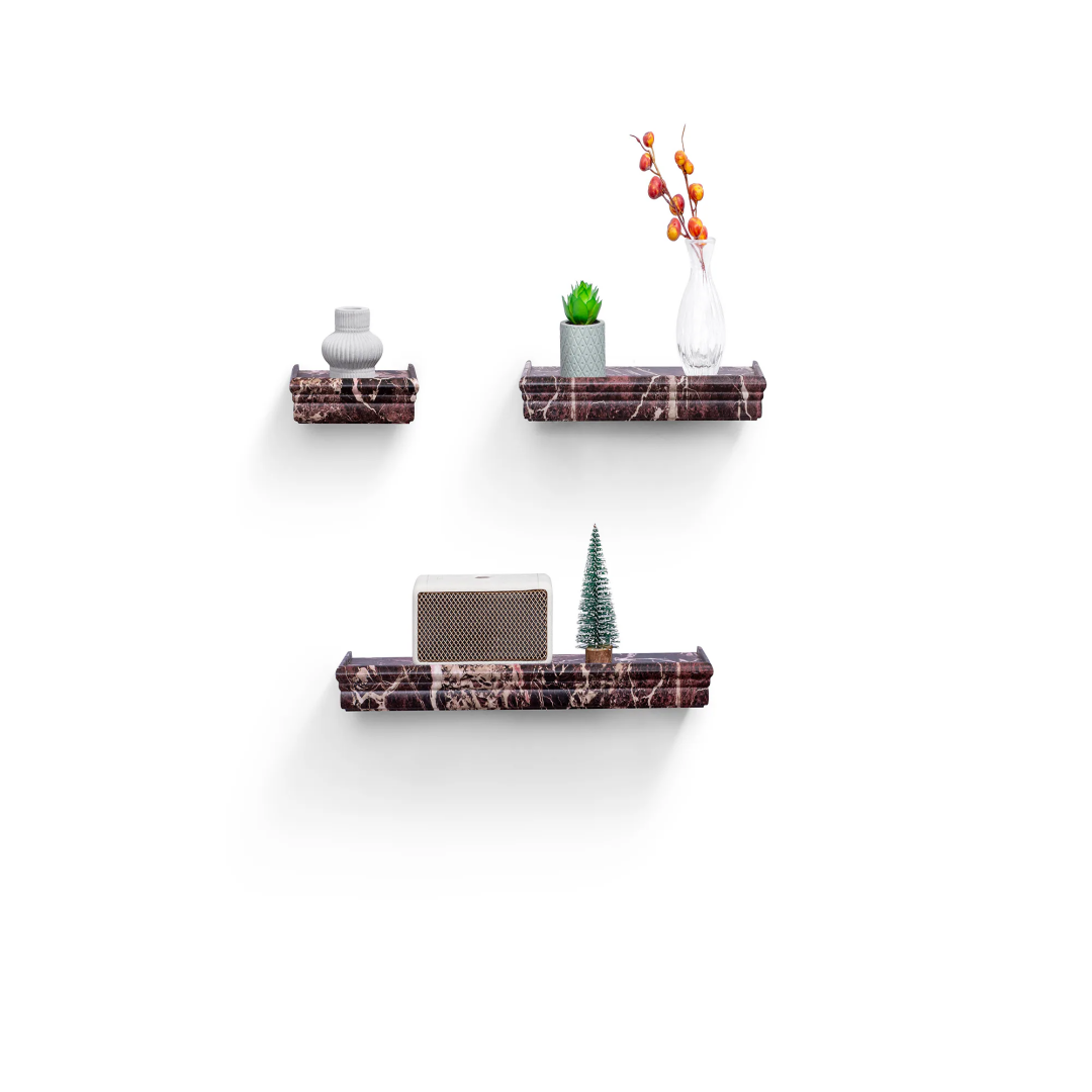 Floating Wall Shelves, Set of 3, Marble Look - image 7
