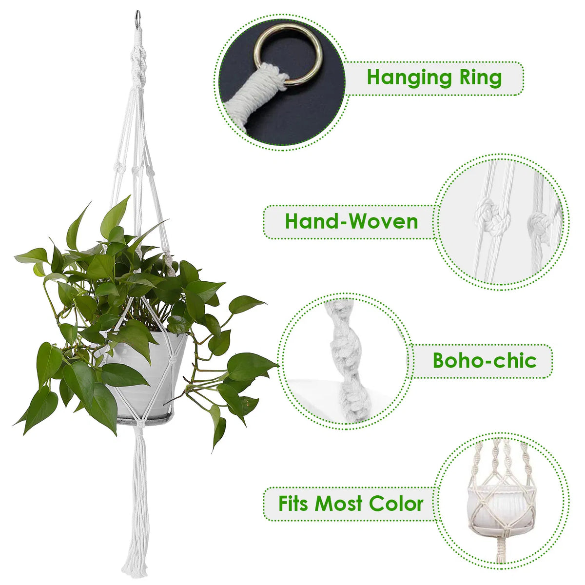 Macrame Cotton Rope Plant Hangers, 4 Pack - image 4