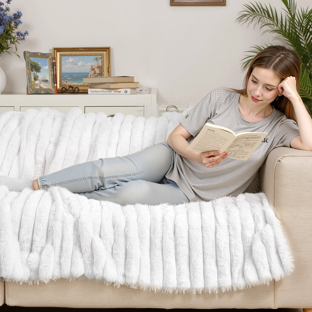 Faux Fur Throw Blanket, 50 x 60 in, White - image 8