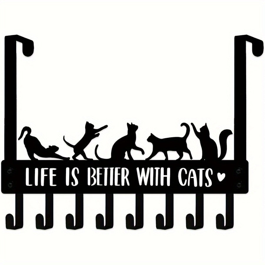 Over-the-Door Hook Rack, Cat Silhouette Design, 8 Hooks - image 4