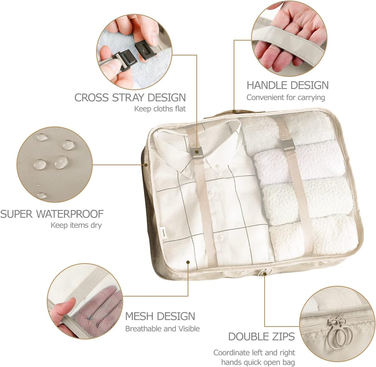Packing Cubes, 8 Piece Set, Beige - image 2