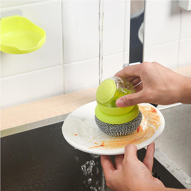 Soap-Dispensing Steel Wool Scrubber with Holder - image 3