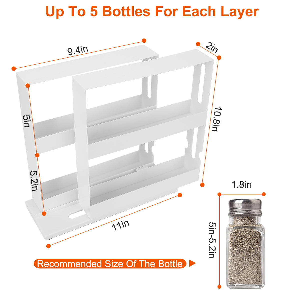 Two-Tier Swivel Cabinet Spice Organizer, White