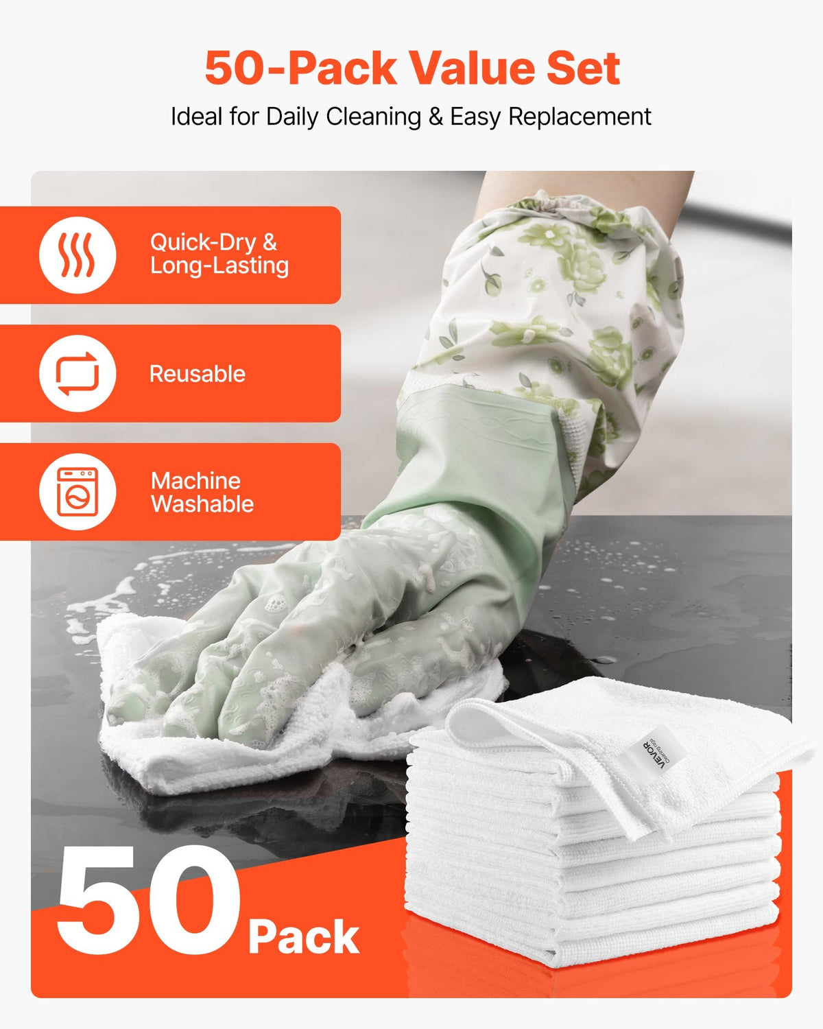 Microfiber Cleaning Cloths, 50 Pack, 12 x 12 in, White
