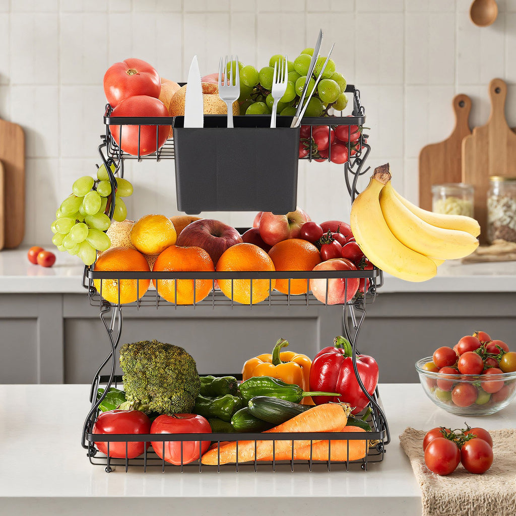 3-Tier Fruit Basket with Banana Hanger, Black - image 7