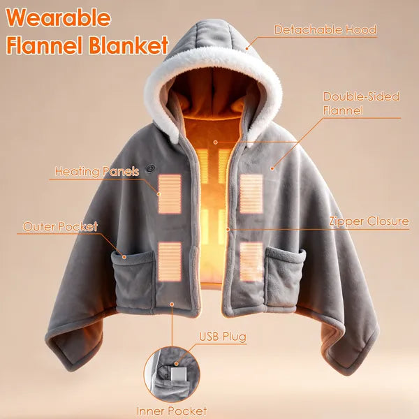 Wearable Heated Throw Blanket, Double-Sided Flannel, Grey - image 6
