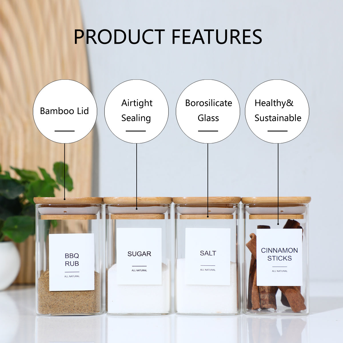 Square Glass Spice Jars with Labels, 12 Pack - image 5