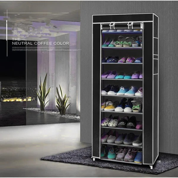 10-Tier Shoe Rack Cabinet with Cover, 9 Grids - image 2