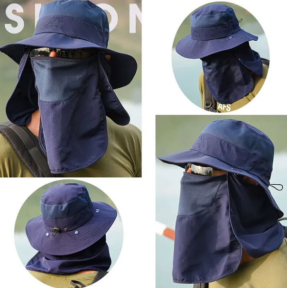 Wide Brim Sun Hat with Face and Neck Cover, Navy - image 2
