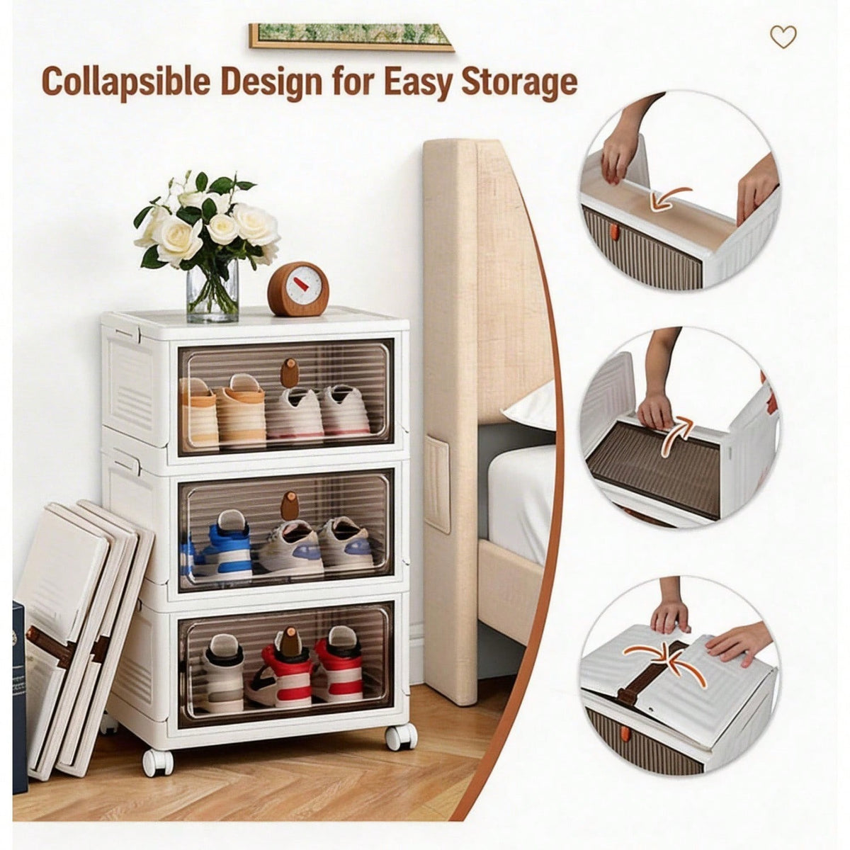 Clear Stackable Shoe Storage Cabinet, 3 Tier