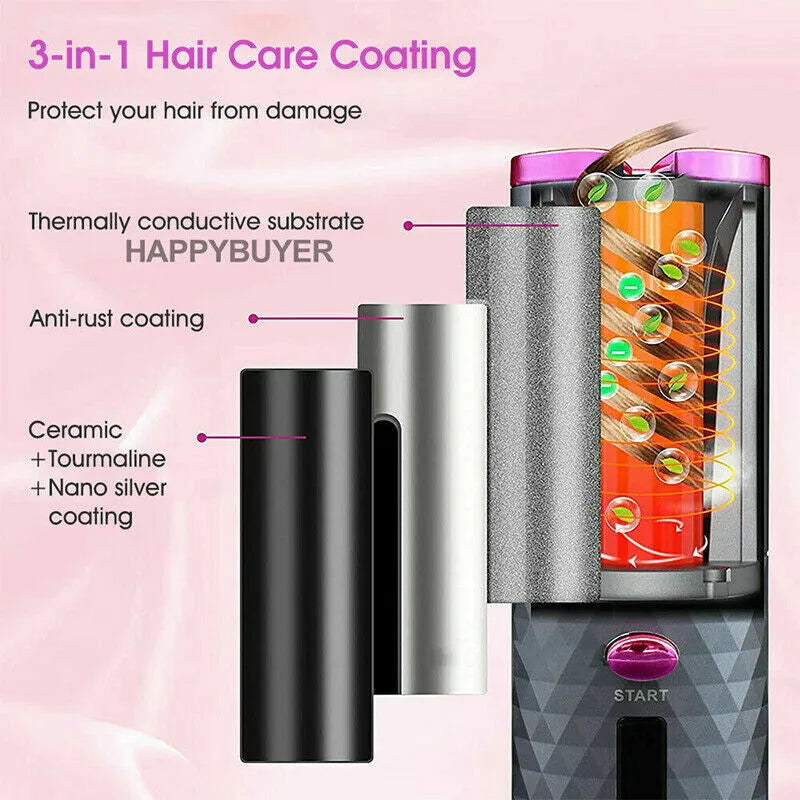 Cordless Auto-Rotating Hair Curler, Black - image 5