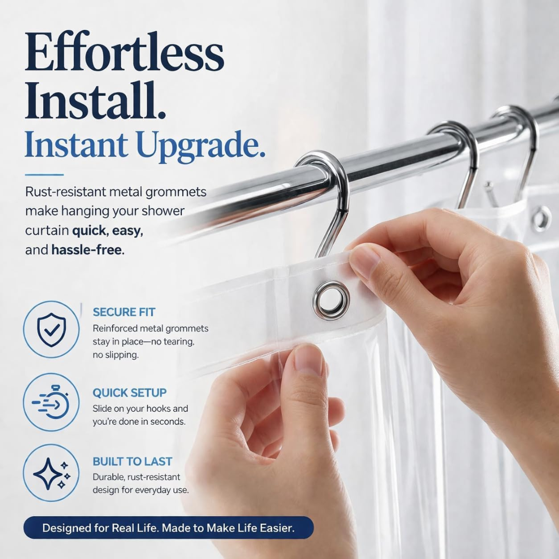 Clear PEVA Shower Curtain Liner with Magnets - image 4