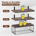 Wall Floating Shelves with Wire Basket, Rustic Brown