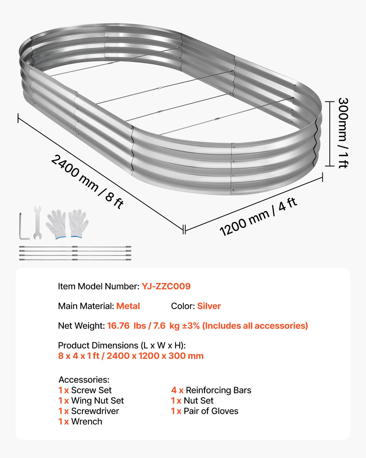 Galvanized Oval Raised Garden Bed, 8 x 4 x 1 ft - image 2
