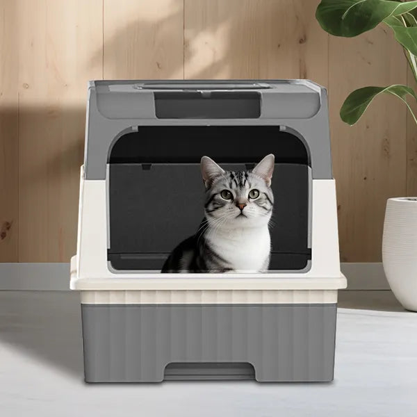 Easy-Clean Cat Litter Box with Drawer, Grey - image 3