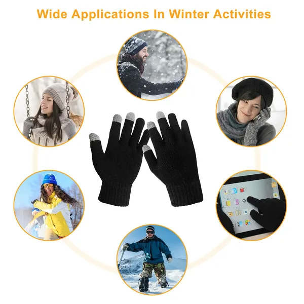 Touchscreen Knit Winter Gloves, Black - image 4