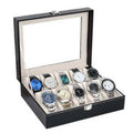 Watch Box with Glass Lid, 10 Slots, Black