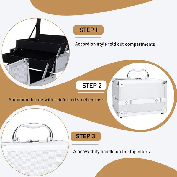 Aluminum Makeup Train Case with Mirror, Silver