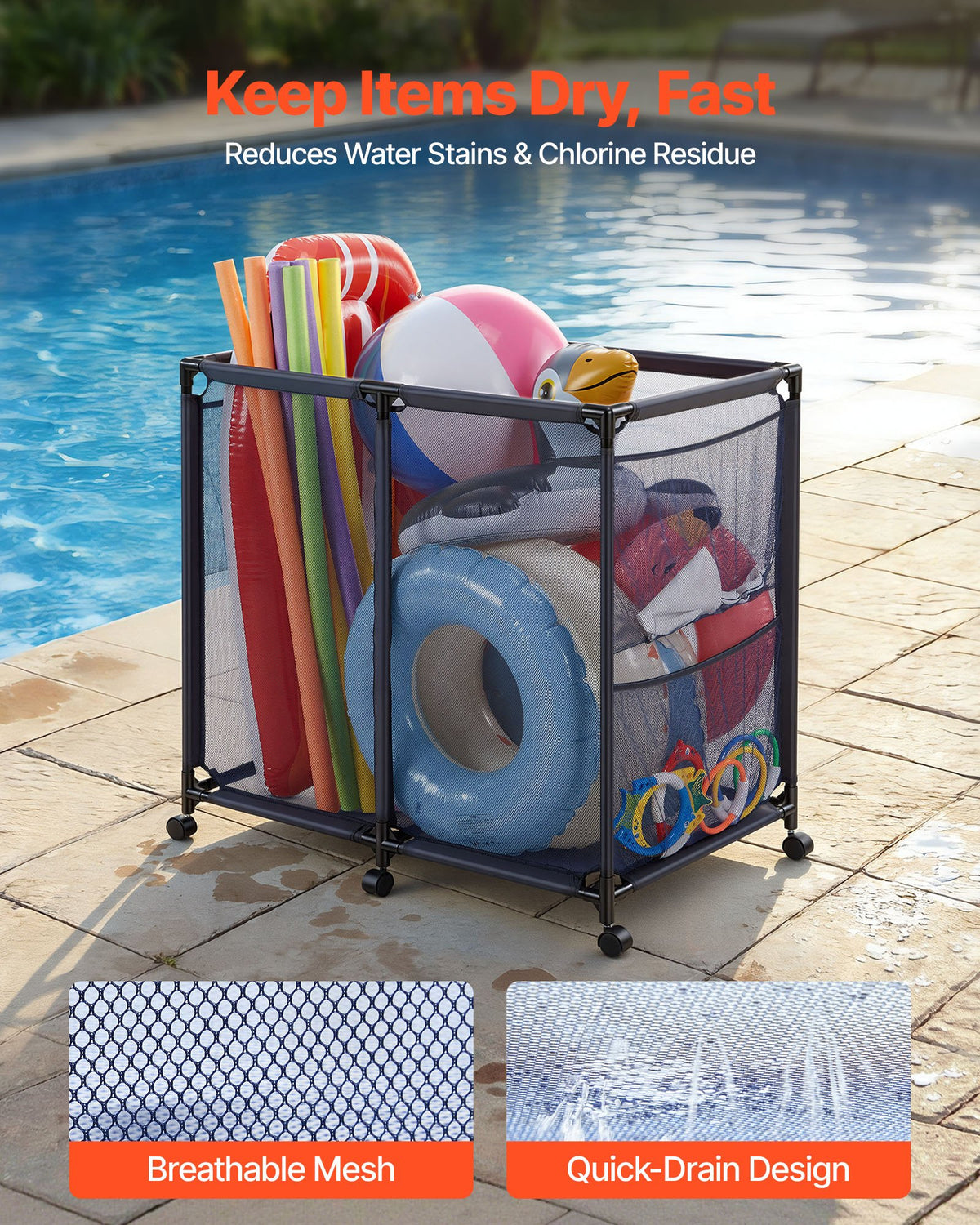 Rolling Pool Storage Bin, Mesh, 36.8 x 24 x 35.6 in - image 2