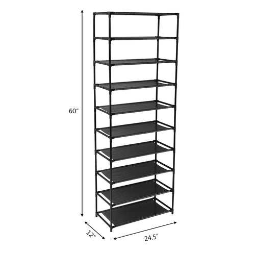 10-Tier Stackable Shoe Rack, Black