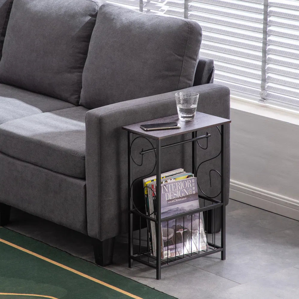 Narrow Side Table with Magazine Rack, Dark Brown - image 8
