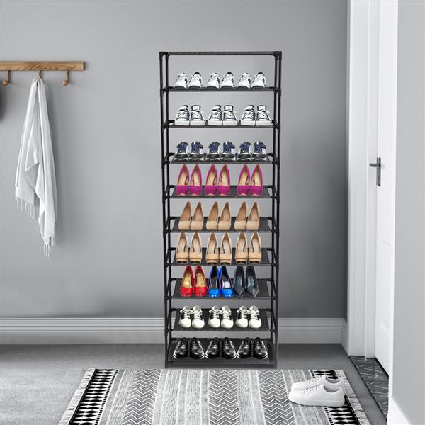 10-Tier Tall Fabric Shoe Rack, Black - image 5