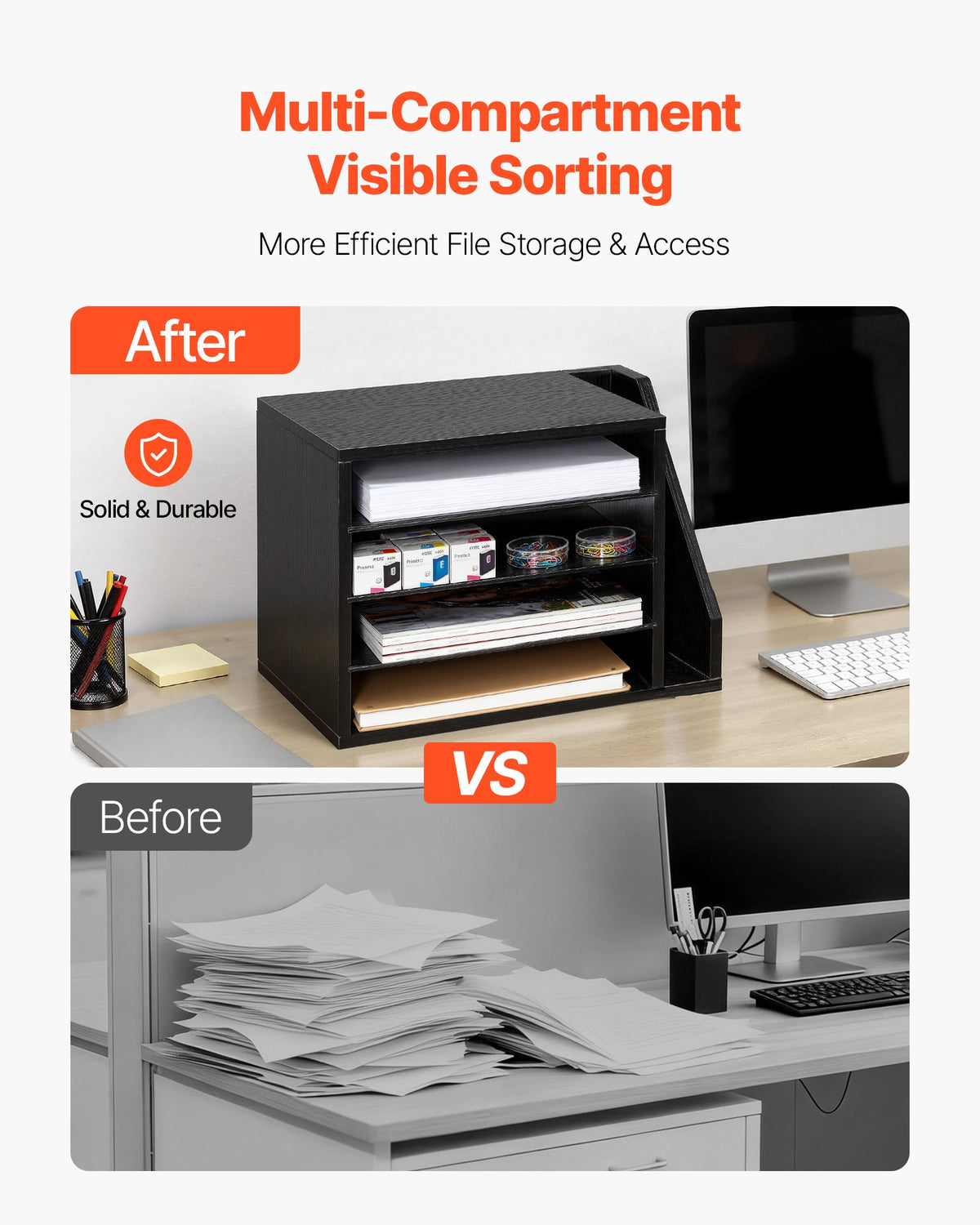 Desk Literature Organizer, 4 Compartments, Black - image 5