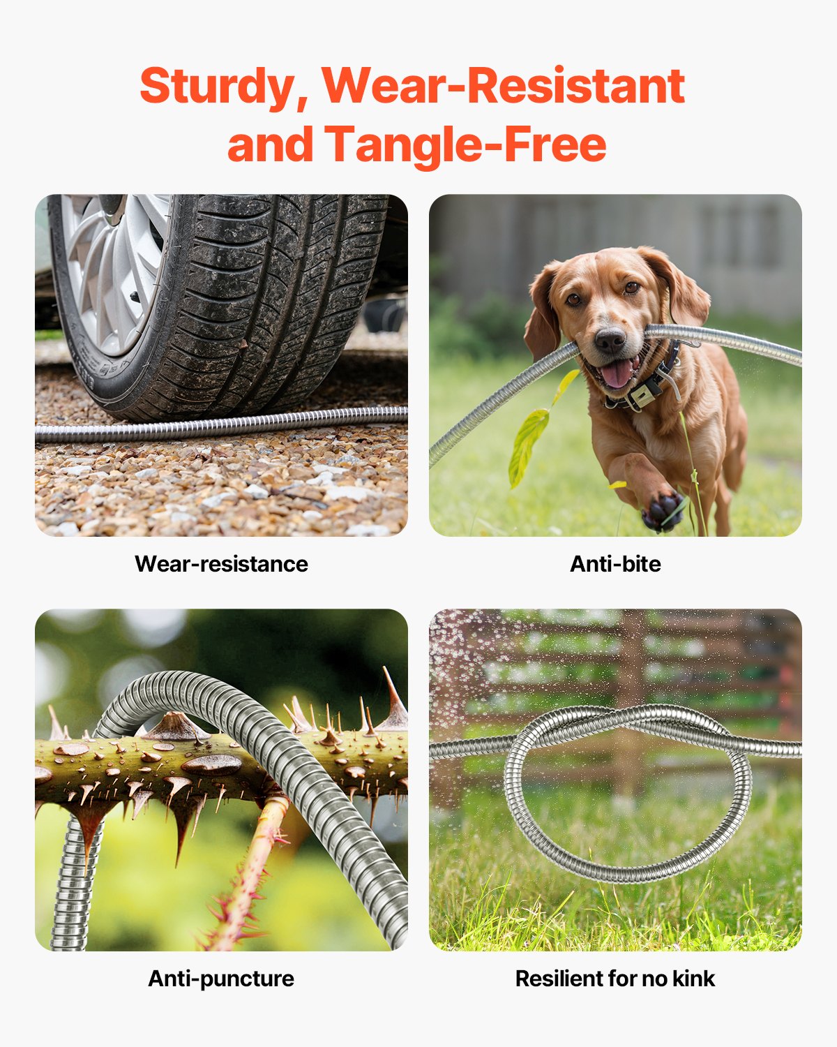 Stainless Steel Garden Hose, 25 ft, with 10-Pattern Nozzle - image 5