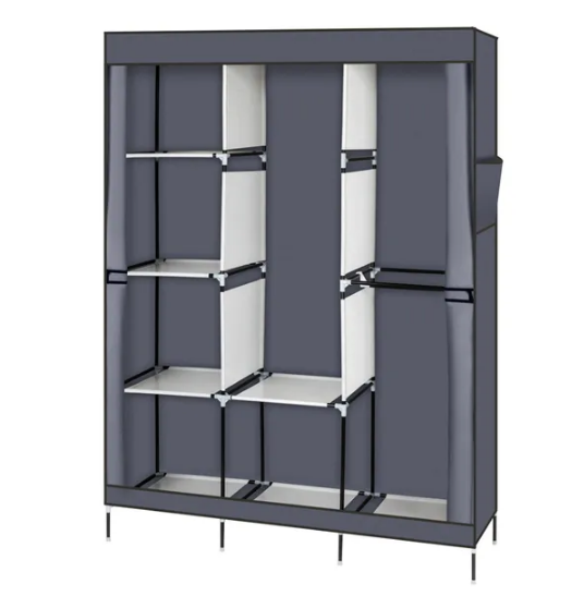Portable Wardrobe Closet with Shelves and Cover, Gray - image 4