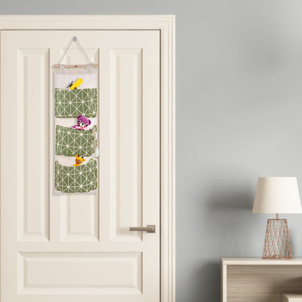 Wall Hanging Storage Organizer, 3 Pockets, Green - image 3