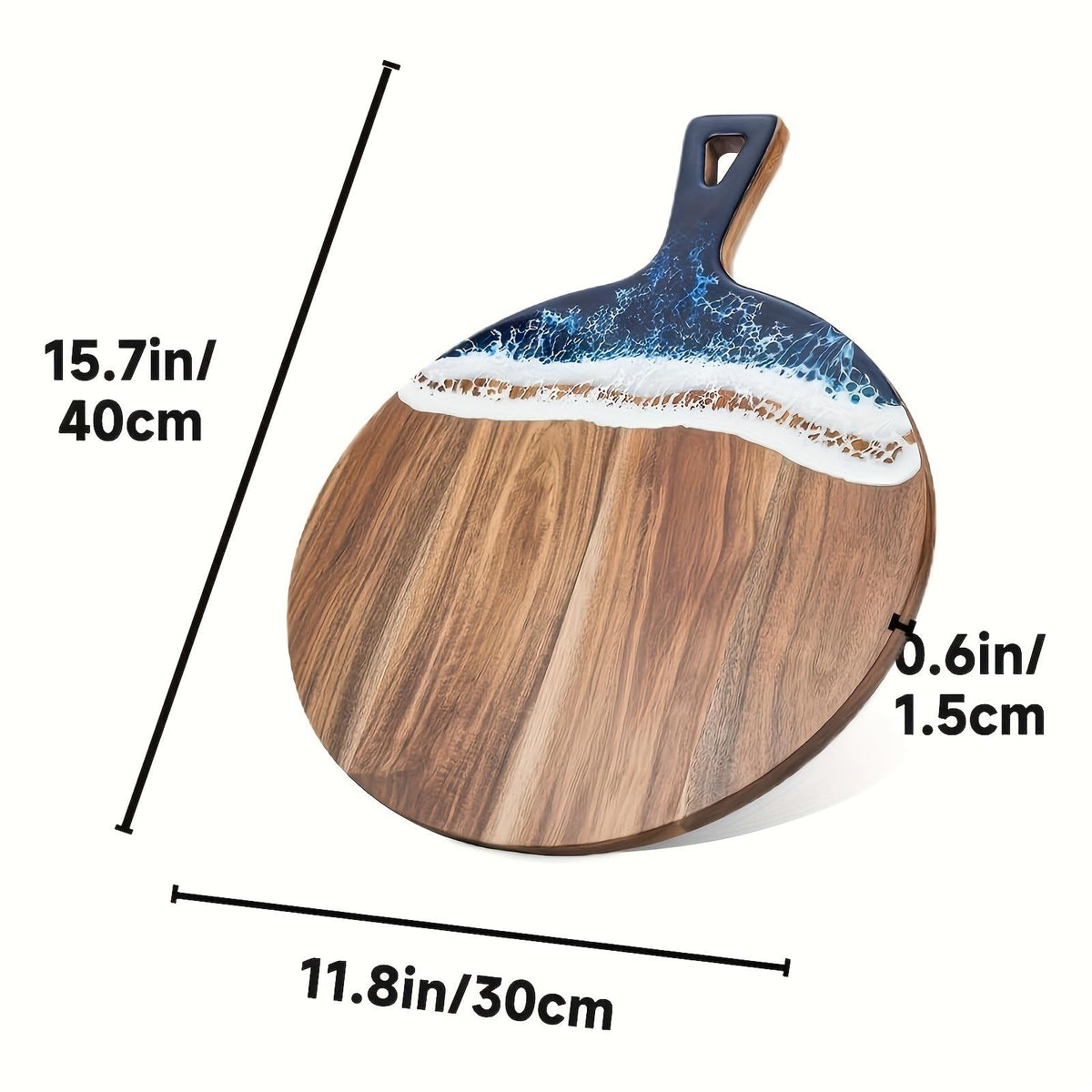 Round Acacia Wood Cutting and Serving Board, Blue Resin Accent - image 9