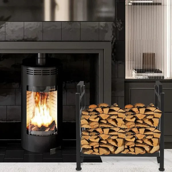 Firewood Log Holder, Deer and Tree Design, Black