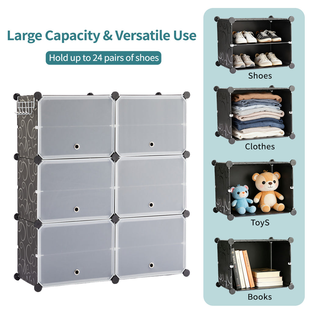 8-Tier Stackable Shoe Storage Cabinet with Doors, Black - image 4