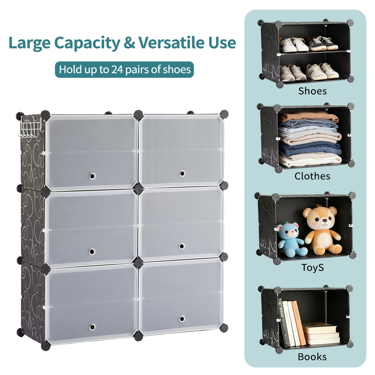 8-Tier Stackable Shoe Storage Cabinet with Doors, Black - image 4