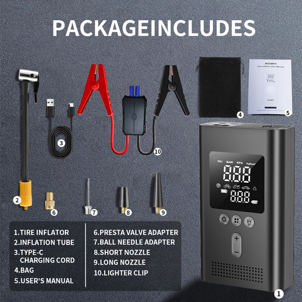 2-in-1 Jump Starter with 150PSI Tire Inflator
