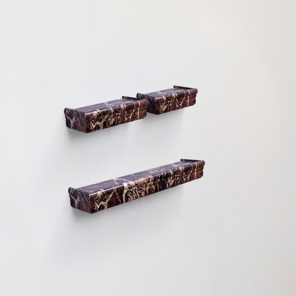 Floating Wall Shelves, Set of 3, Marble Look - image 4