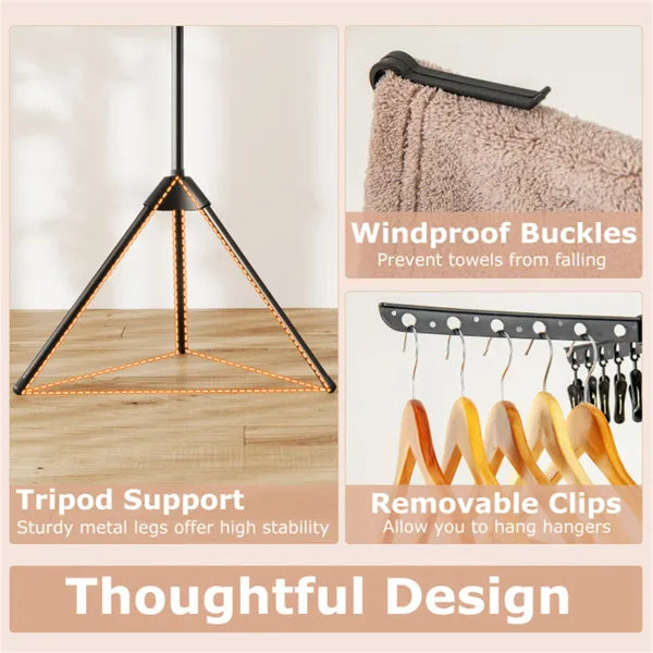 3-Tier Foldable Clothes Drying Rack, 70 in, 24 Clips - image 2