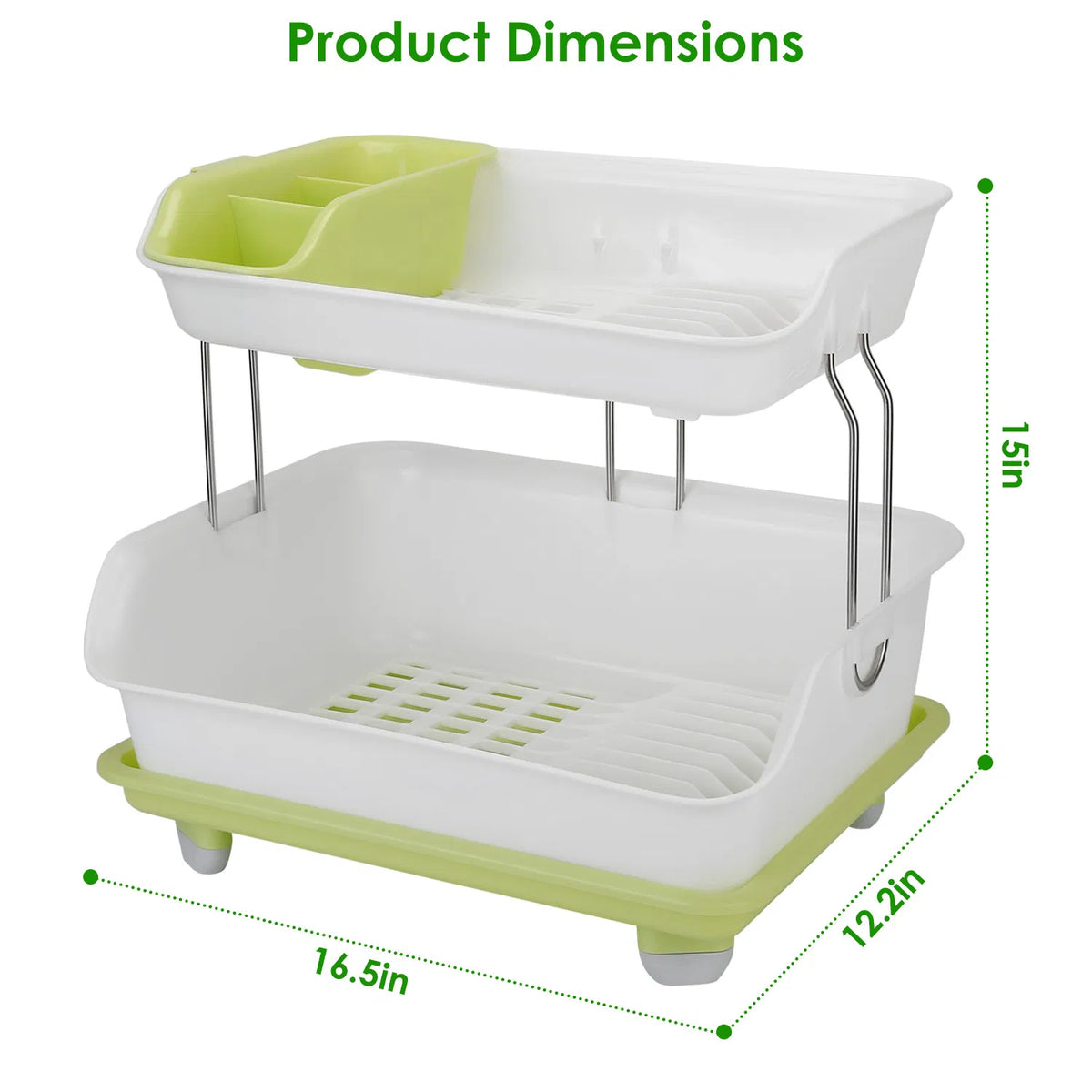 2-Tier Countertop Dish Rack with Drain Tray and Cutlery Holder - image 10